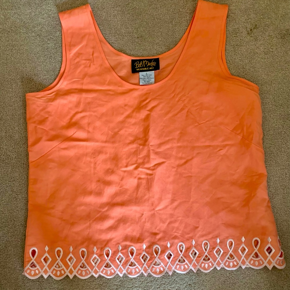 Bob Mackie sleeveless shirt in coral size large.  Rayon cotton blend.